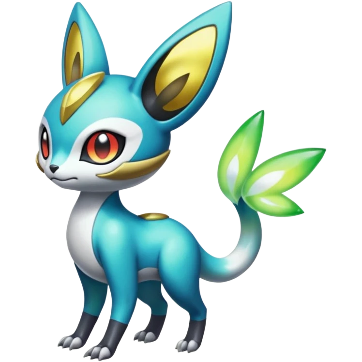 Shiny Colorful Futuristic Vernid-Trico-Meloetta-Latias-Koraidon-Peppercat-Protogen-Pokémon-Digimon-Fakémon-fusion-hybrid-creature emoji