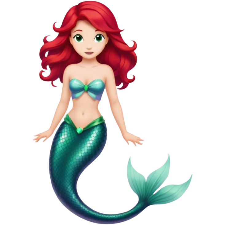 Ariel mermaid princess with red hair and green tail emoji