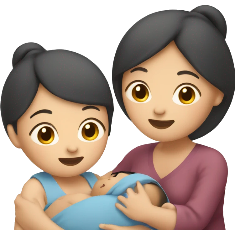 Doula asian girl touches a pregnant woman emoji