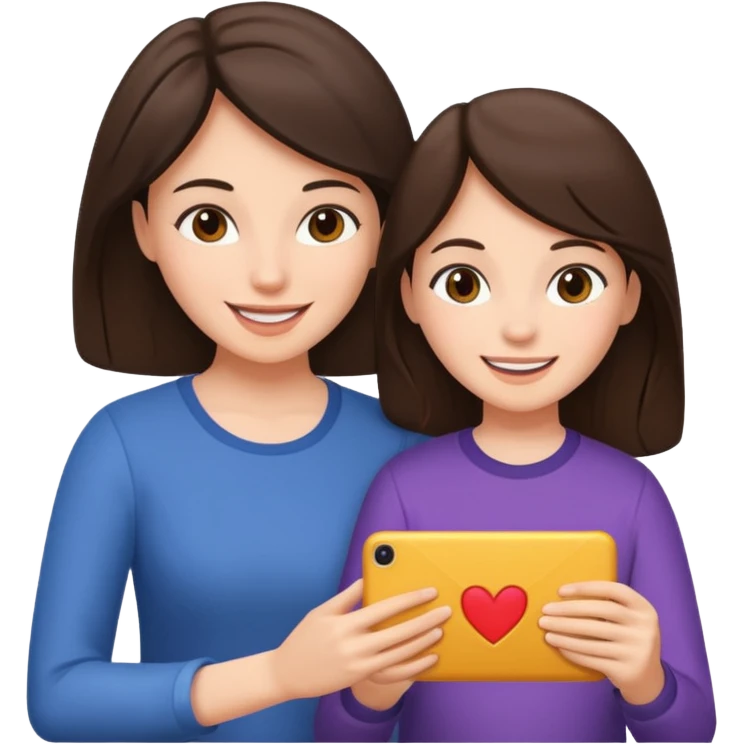 мама брюнетка и дочка брюнетка играют emoji