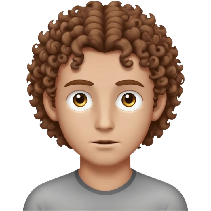 human head, grey skin, white glowing pupils, brown curly hair, calm expression, he doesn't care about anything emoji