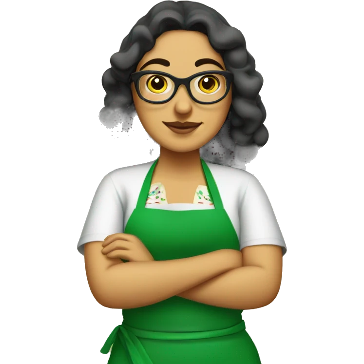 mexican chubby lady green apron  with glasses cooking tacos emoji