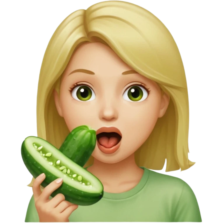 Girl mouth open. Cucumber going inter her mouth dirty blonde hair emoji