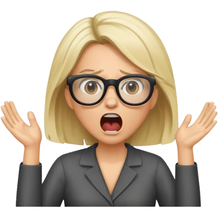 brunette/blonde woman with loose hair, white glasses, shouting bad words emoji