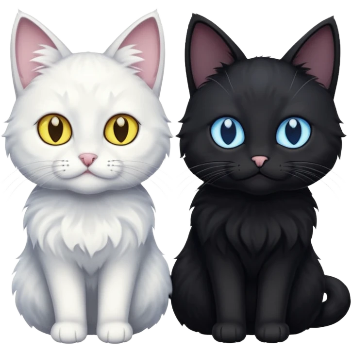 Gato preto do olho amarelo e branco do olho azul juntos um do lado do outro emoji