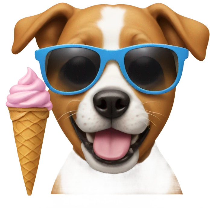 dog eating ice cream with sunglasses emoji
