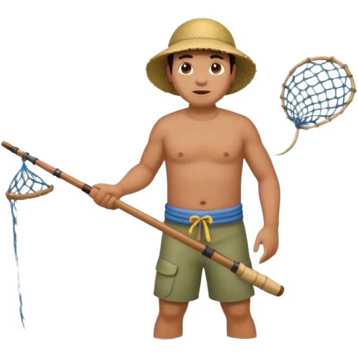 A Polynesian fisherman standing in the water fishing with a large net emoji