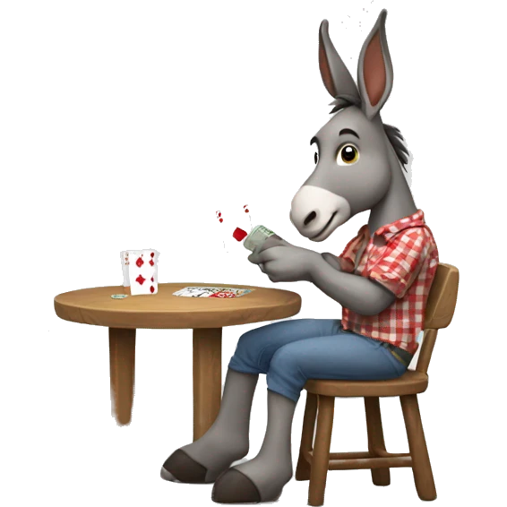 Donkey wearing check shirt full sleeves and playing cards (game) emoji