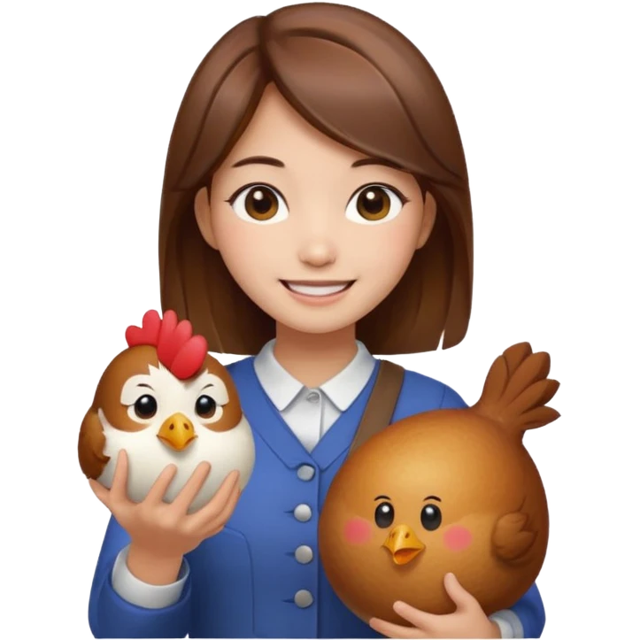 korean girl with brown hair holding a chicken drum, expressive emoji style emoji