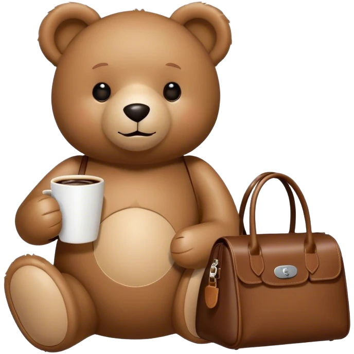 Teddy bear with longchamp bag and coffee emoji