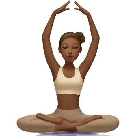 white girl with brown hair doing yoga in beige tones  emoji