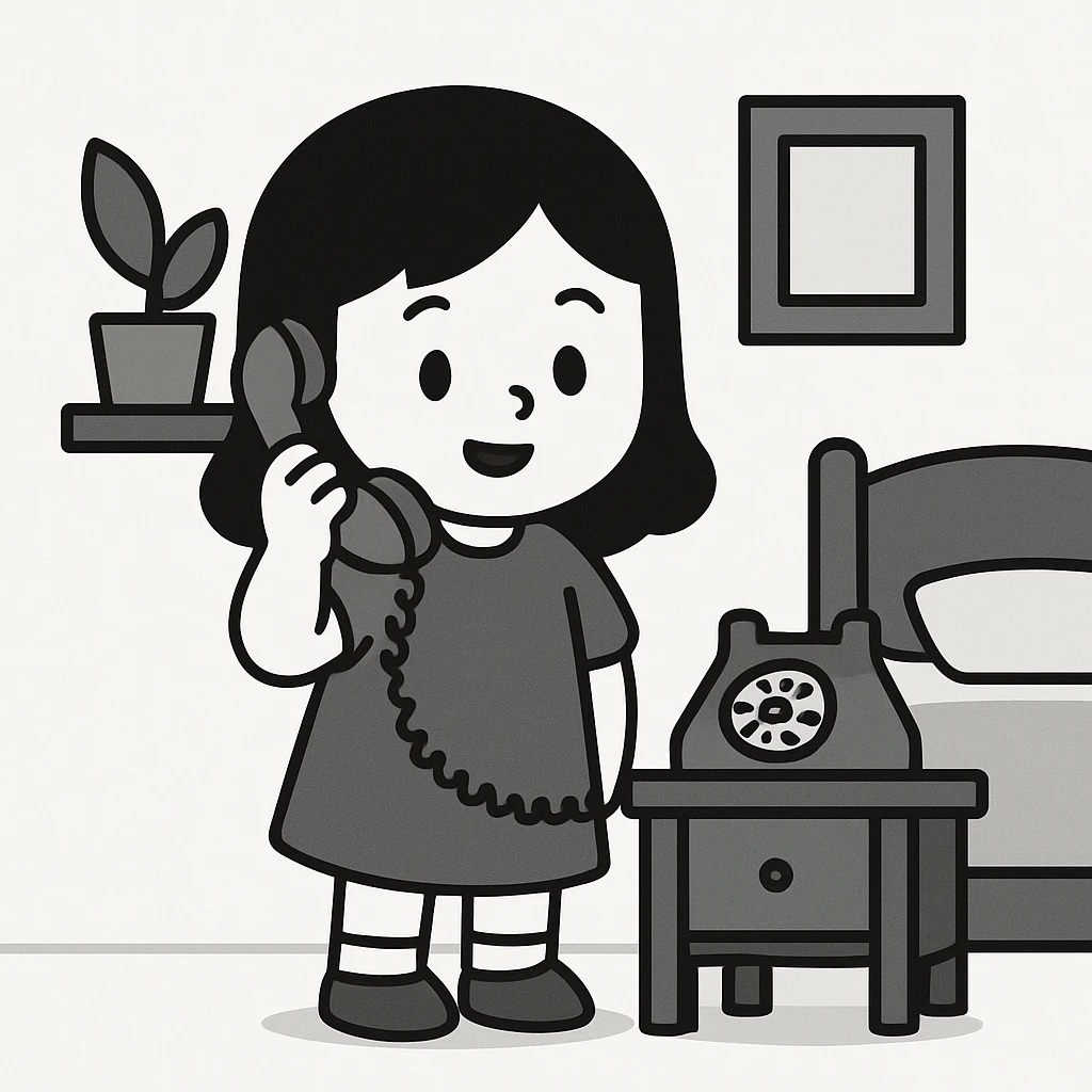 girl talking on telephone in her room emoji