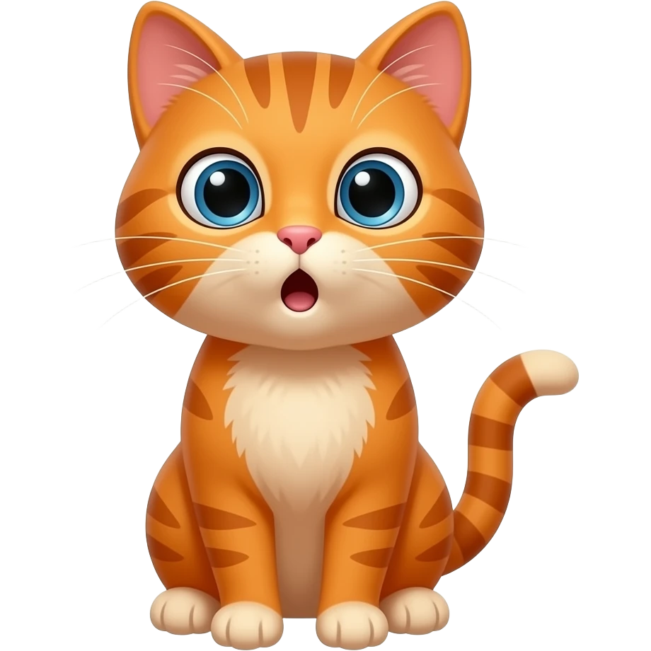 A little orange cat standing up like a little person, looking surprised. All his body is dark orange. emoji