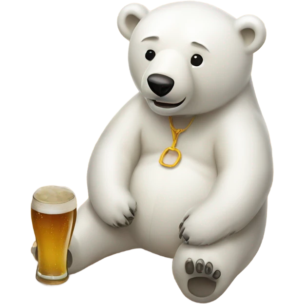 Polar bear on the sandy beach with a swim suit on drinking beer emoji