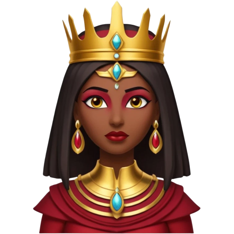 gothic ancient Egyptian queen portrait, head and shoulders only, deep red outfit, gold accents, Egyptian crown, bold makeup, dramatic lighting, 3D cartoon, mobile game icon style, clean background, no text, no watermark
 emoji