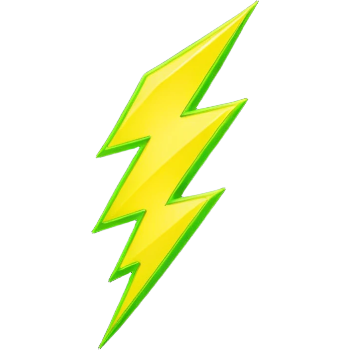 A single neon yellow lightning bolt emoji, glossy and smooth, vibrant neon green color, high detail, simple and cute design emoji