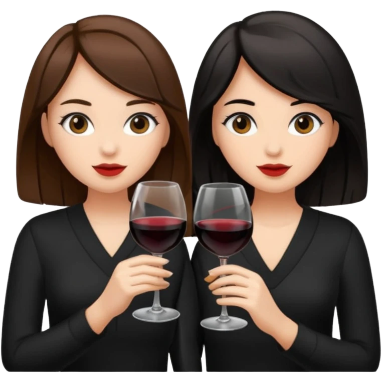 2 girls in black drinking wine with brown hair and black hair  emoji