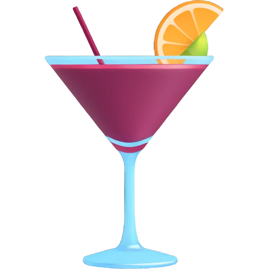 cocktail glass with burgundy-colored drink emoji