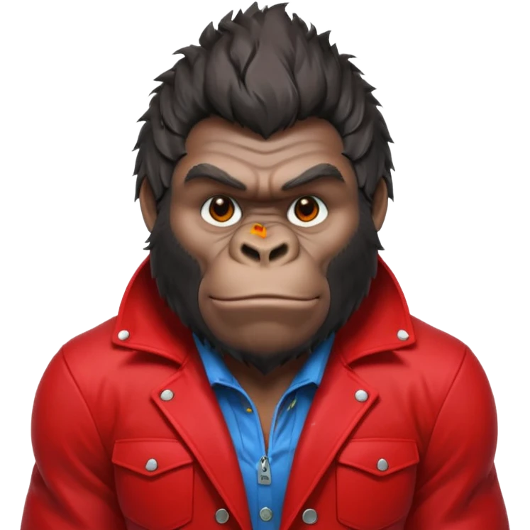 gorilla inspired by Tyler Durden, messy hair, bold red jacket, confident smirk emoji