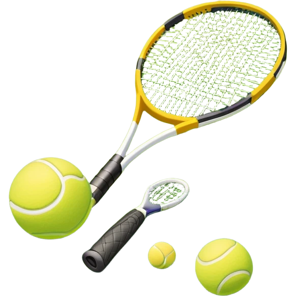 A tennis racket and ball placed on the grass court, with the lines of the court clearly visible in the background. The scene captures the essence of the sport, highlighting the equipment and the vibrant, open atmosphere of a tennis match emoji