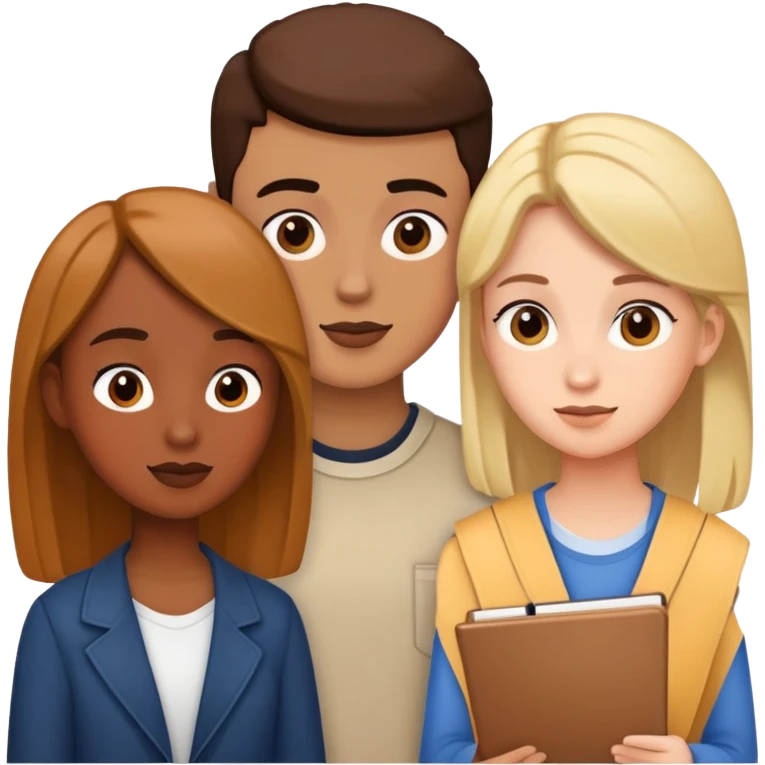 three students discussing something emoji