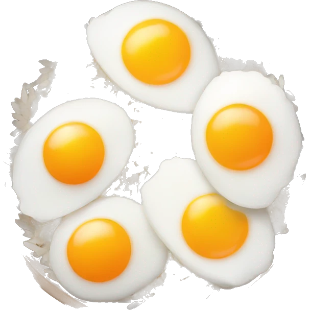 a bowl of rice with two eggs and chicken thigh front view emoji