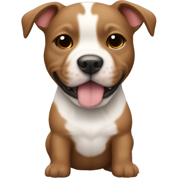 Tiny fluffy brown puppy shaped like a football with a tan pitbull with a white face  emoji