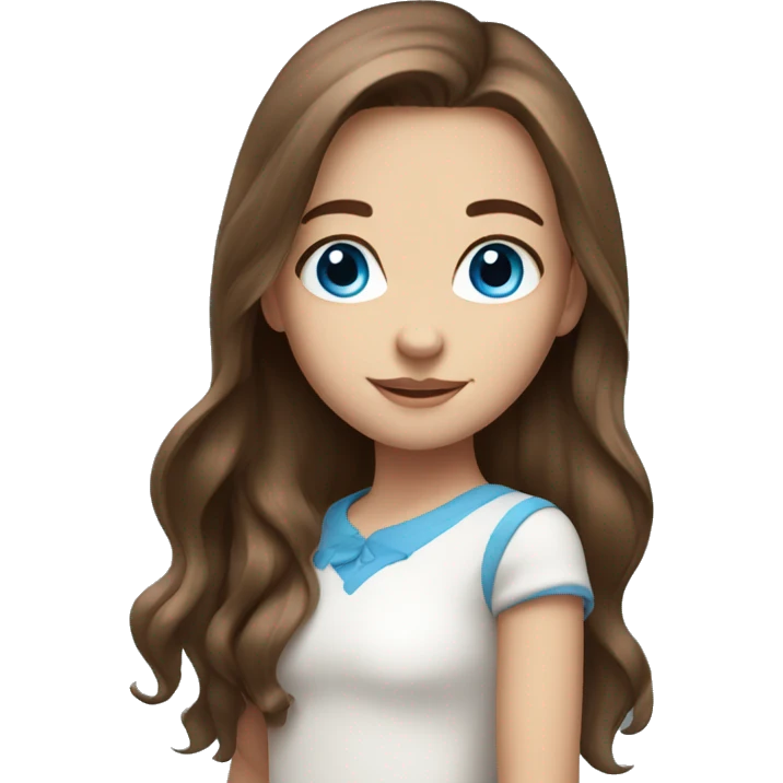 Pretty girl with long brown hair  and blue eyes  emoji