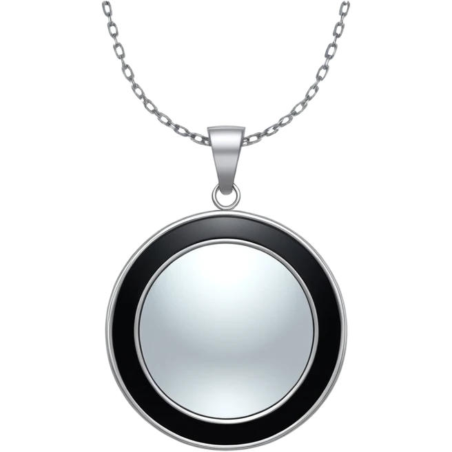 onyx pendant with mirror-like surface, suspended from a shimmering silver chain, radiating quiet magic emoji