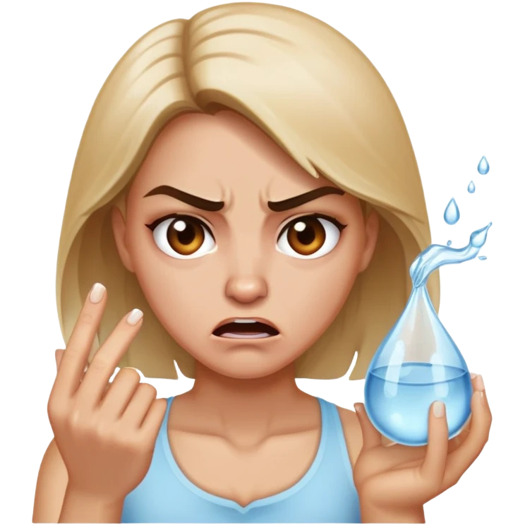 Laura Burton very angry holding a water emoji