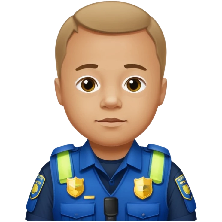 A fat police man with Down syndrome, with a armor vest that has a name tape that says Keller emoji