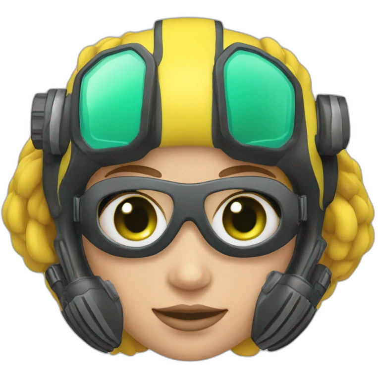woman scubadiver with diving fins, in her face green and blue eyes emoji