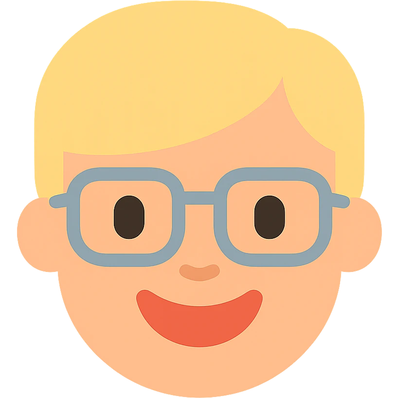 blonde boy with square glasses, cheerful expression icon emoji
