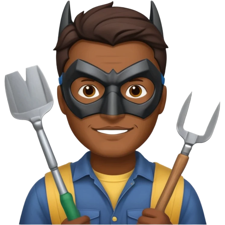 gardener with brown skin and batman mask emoji