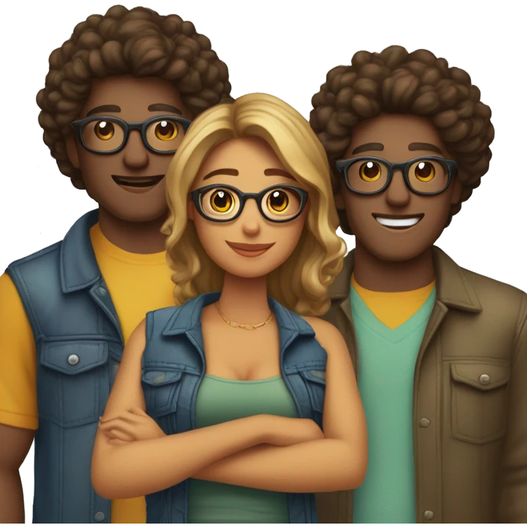 Casal homem e mulher homem moreno de óculos e mulher de cabelo cacheado e pele clara emoji