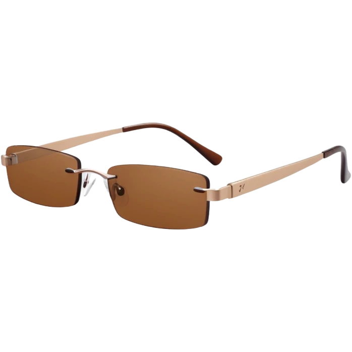 tiny Y2K brown rimless glasses, narrow rectangular lenses, angled view, brown lenses emoji