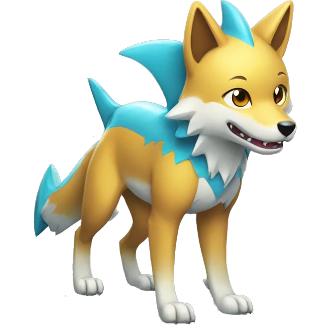 Shiny Colorful Wolf-Pokémon with a shark tail and a shark fin on back Full Body emoji