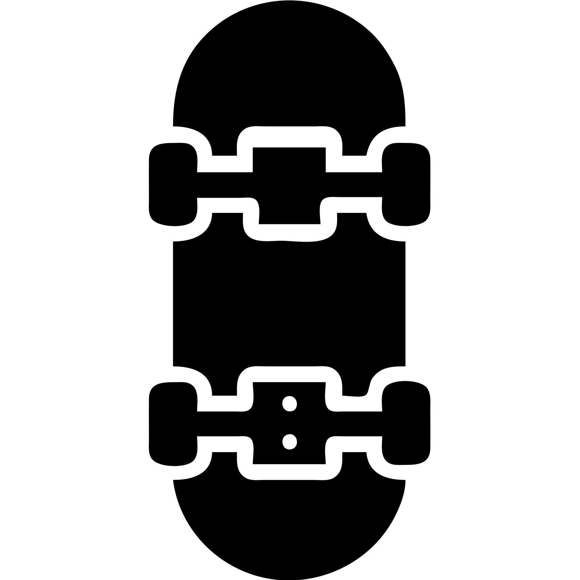 A skateboard in a black filled icon style, with a riser pad. emoji