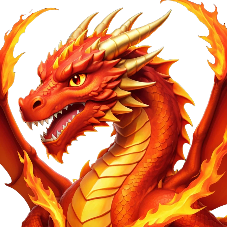 cinematic-noble-fierce-fire-dragon-portrait-emoji,-poised-and-imposing,-with-a-muscular,-scaled-body-ablaze-in-fiery-hues-of-crimson,-molten-orange,-and-molten-gold,-and-intense,-burning-eyes-that-mirror-the-heart-of-a-volcano;-rendered in detail emoji