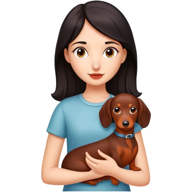 Reddish dachshund dog with dark haired girl emoji