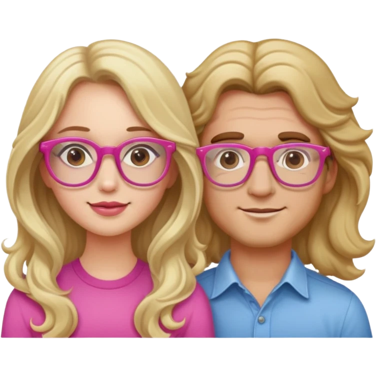 Cute couple the lady has blonde long wavy hair and pink glasses and the man has brown hair emoji