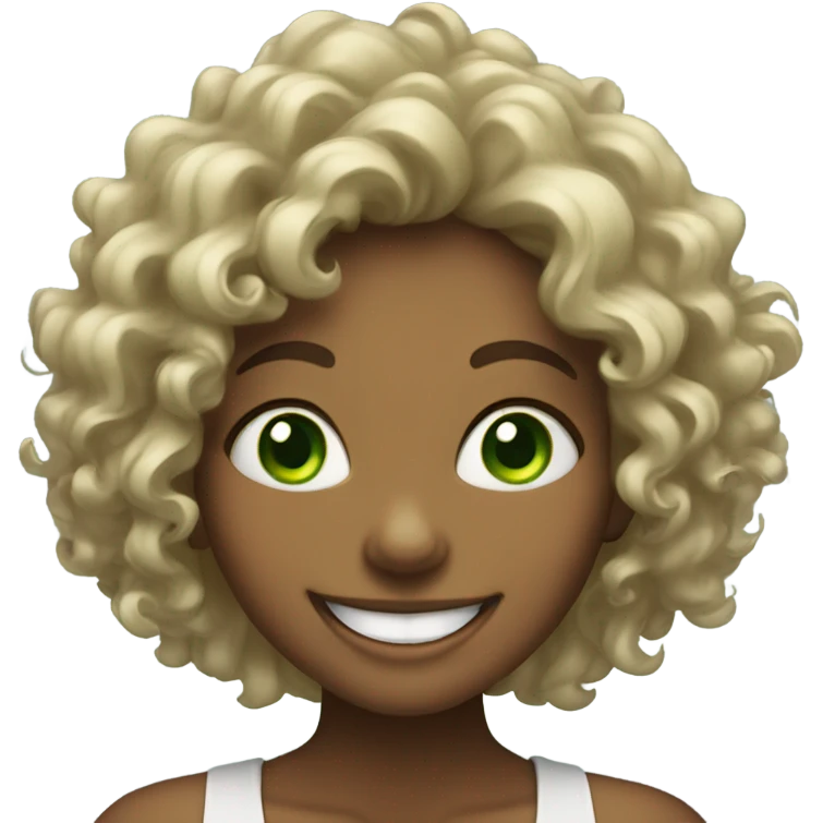 Green eyed girl, with curly hair laughing emoji