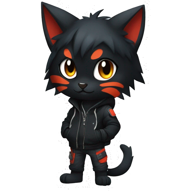 Edgy Shy Anthro boyish cool pretty dark black Litten-Pokémon-cat-fursona techwear emoji