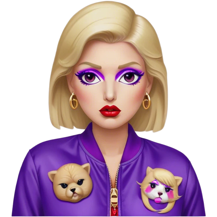 Donald Trump with lush, plump lips with red lipstick on. He has on thick eyelashes and has purple nail polish on his long, sharp nails. He has a Gucci purse on his right shoulder. He has a Nike jacket on and has a beauty mark under his right eye. emoji