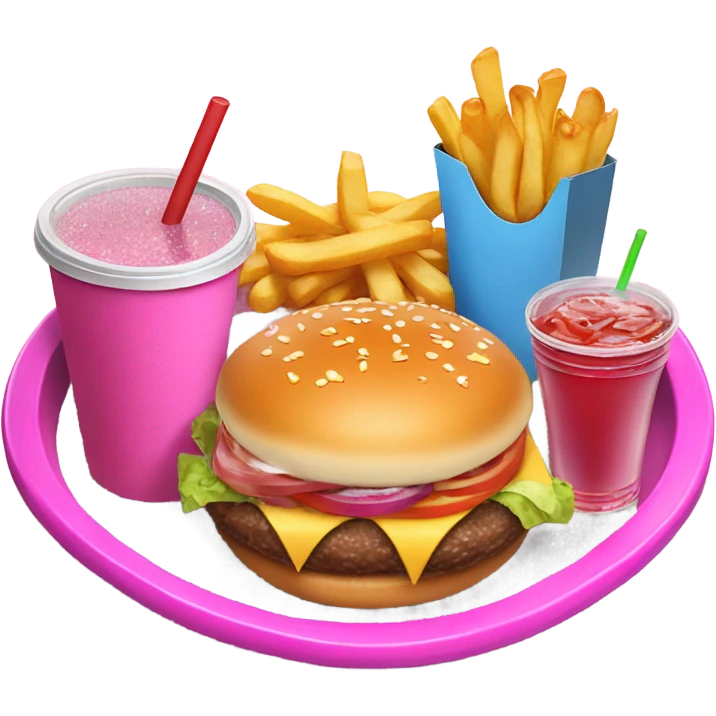 Pink fast food on fast food tray with glitter  emoji