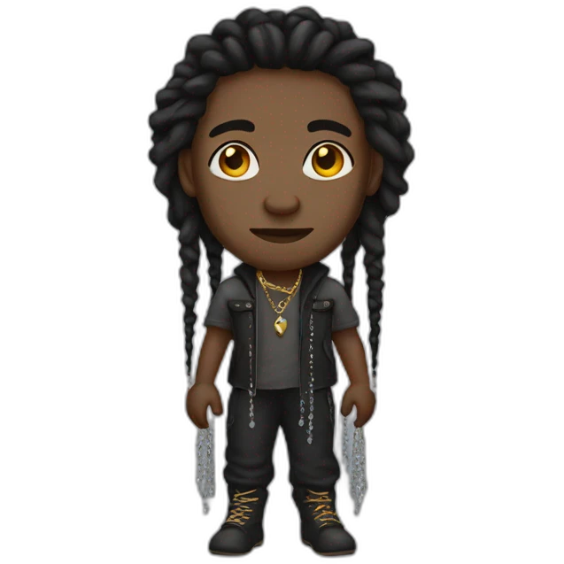 black person, with a somewhat round face with dreadlocks and diamond chains emoji