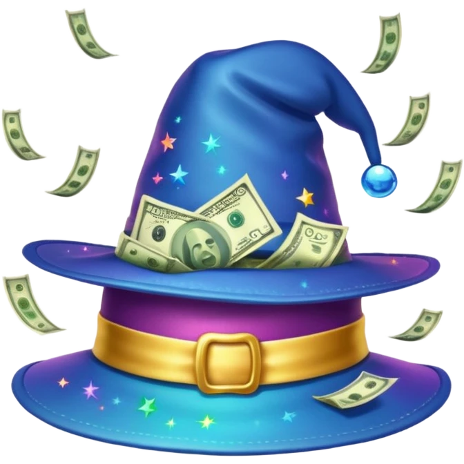 gorro de magia lleno de dolares emoji