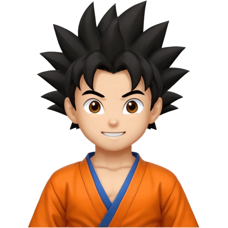 Son Goku emoji, spiky black hair, orange martial arts outfit, smiling emoji