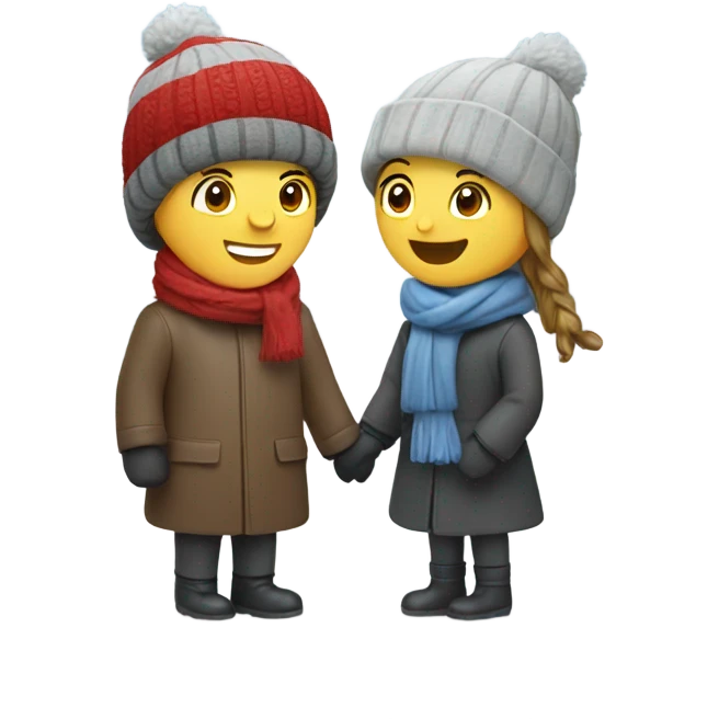 happy couple in winter scene emoji