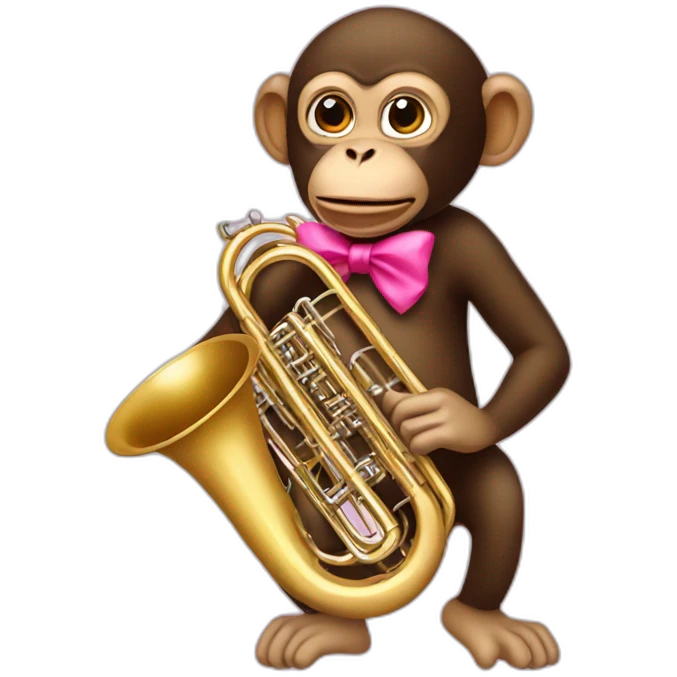 monkey playing tuba wearing a pink bow emoji